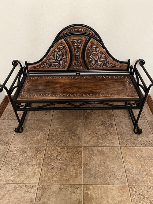Beautiful wood/rod iron bench. Very well made. Can be used in or ...