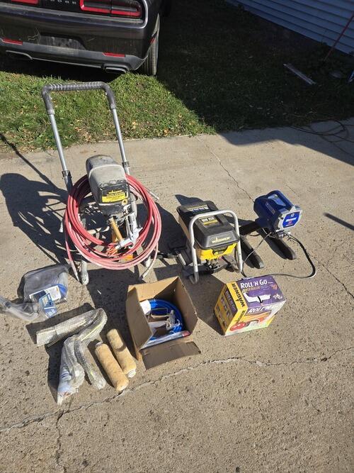 Paint sprayer and supply's lot. Was my dad's but not sure what's what