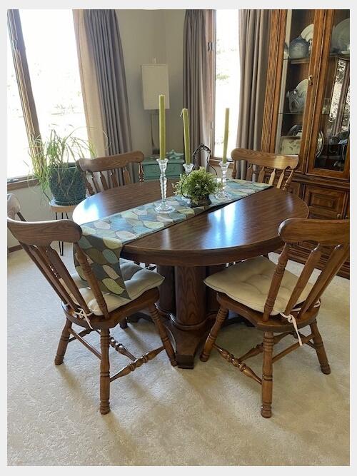Round solid oak dining room table with formica top and 2 twenty-three ...